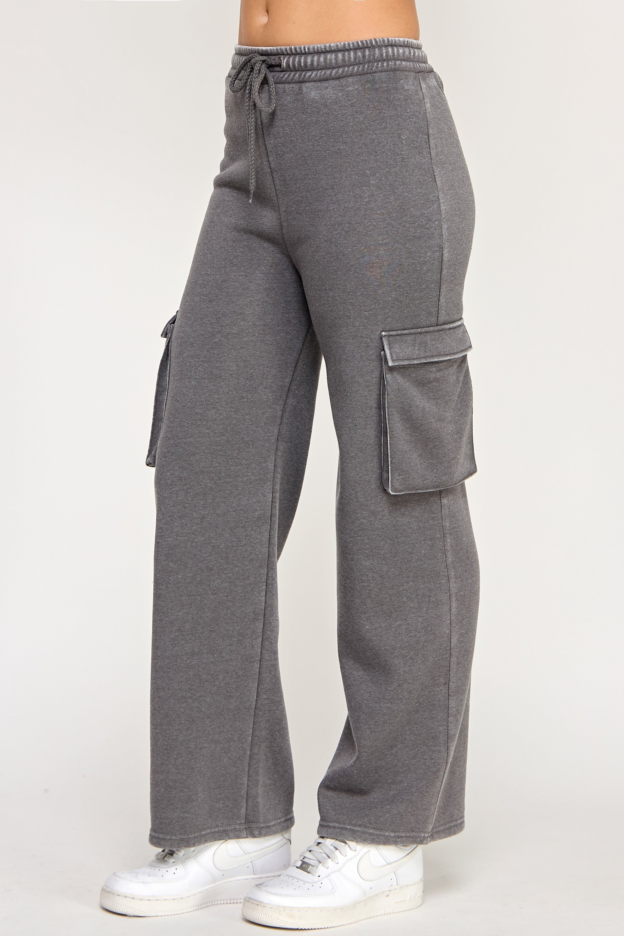 Fleece Burnout Cargo Pocket Straight Leg Jogger