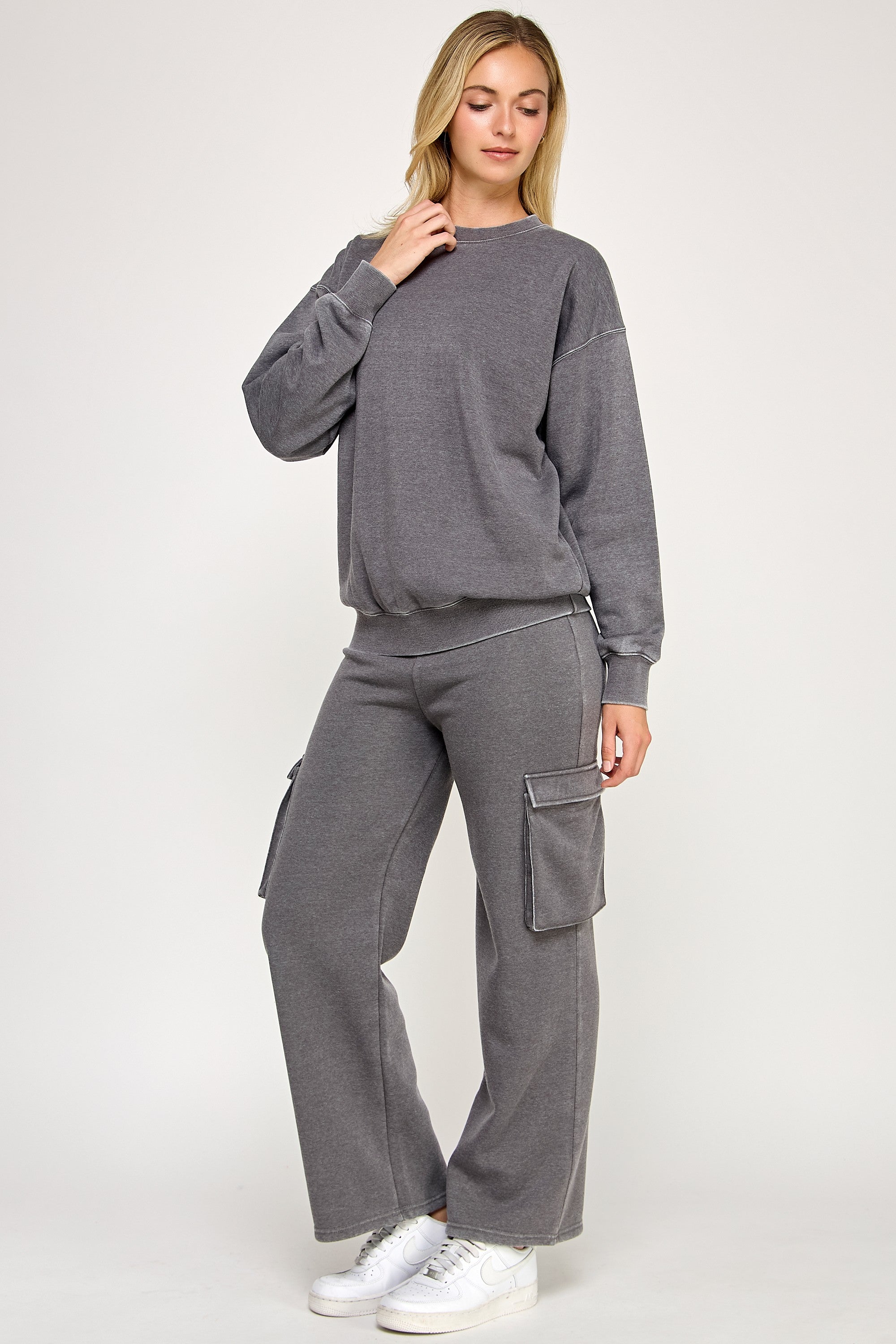 Fleece Burnout Cargo Pocket Straight Leg Jogger