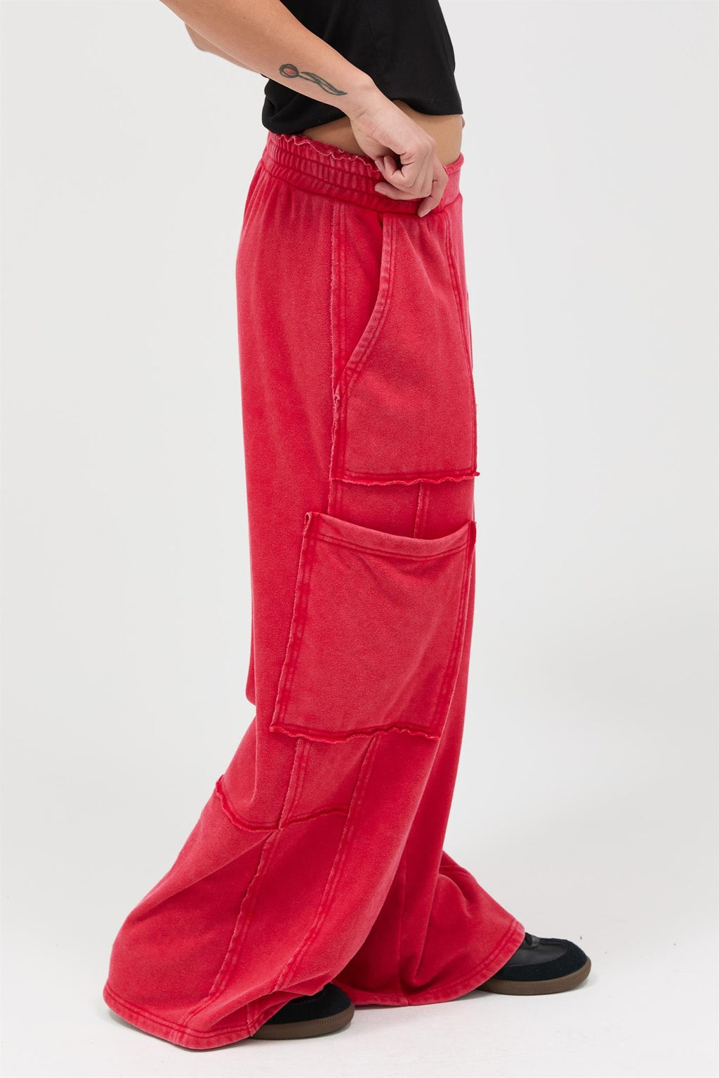 Mineral Wash Wide Leg Cargo Pants