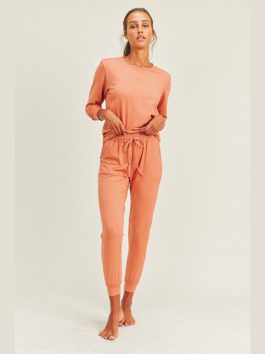 Brushed Soft Peach Skin Long Sleeve Lounge Set - LEGDAY EVERYDAY