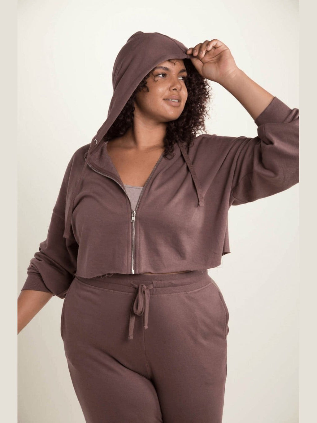Crop Hoodie Zip - Up French Terry Jacket (Curvy) - LEGDAY EVERYDAY